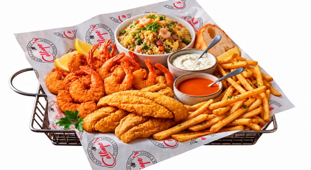 Family Pack 3 (12 Shrimp, 4 Fish, LG Rice, 1 Side).