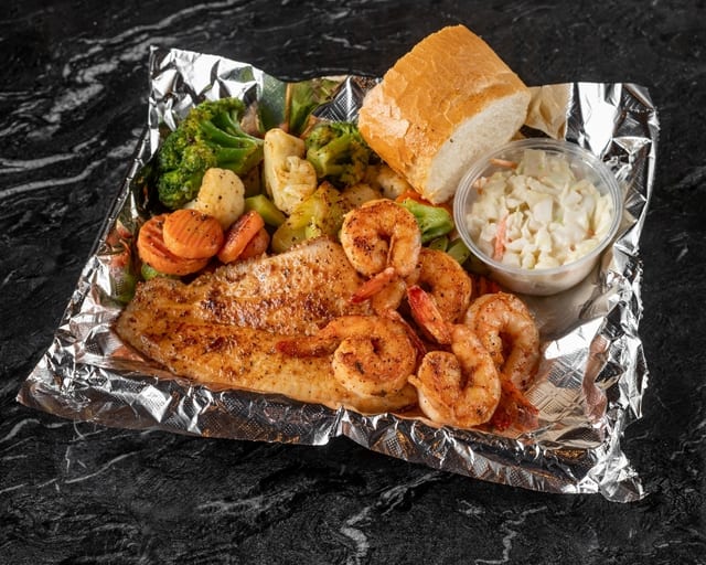 6 Grilled Shrimp+ 2 Fish Plate.
